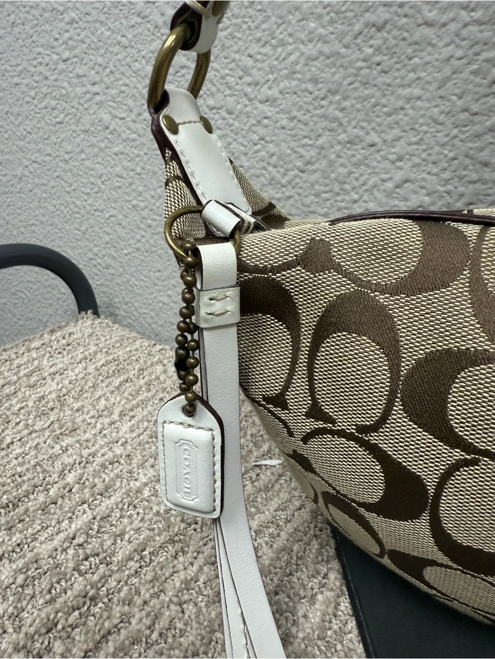 Y2K Coach Khaki/Chalk Mini Crescent Crossbody with Signature C Pattern